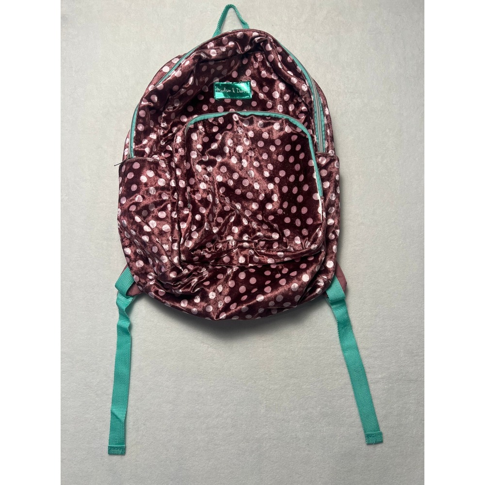 Madison & Dakota Kids Backpack Velvet Polka Dot Burgundy Teal School Bag